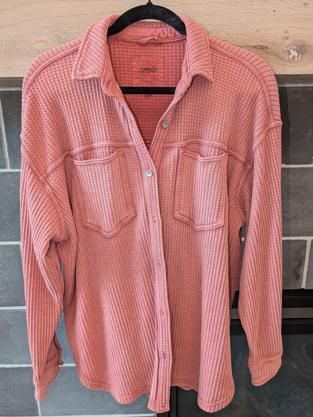 aerie Dusty Rose Waffle-Knit Button-Front Cardigan